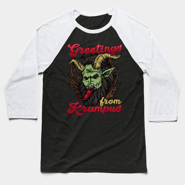 Greetings from Krampus - Ugly Christmas Demon Gift Baseball T-Shirt by biNutz